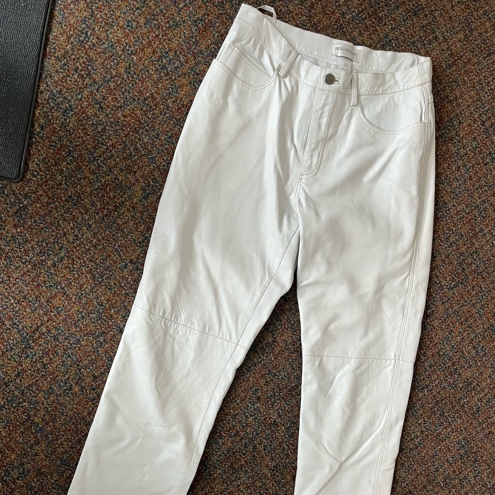 Genuine leather white pants